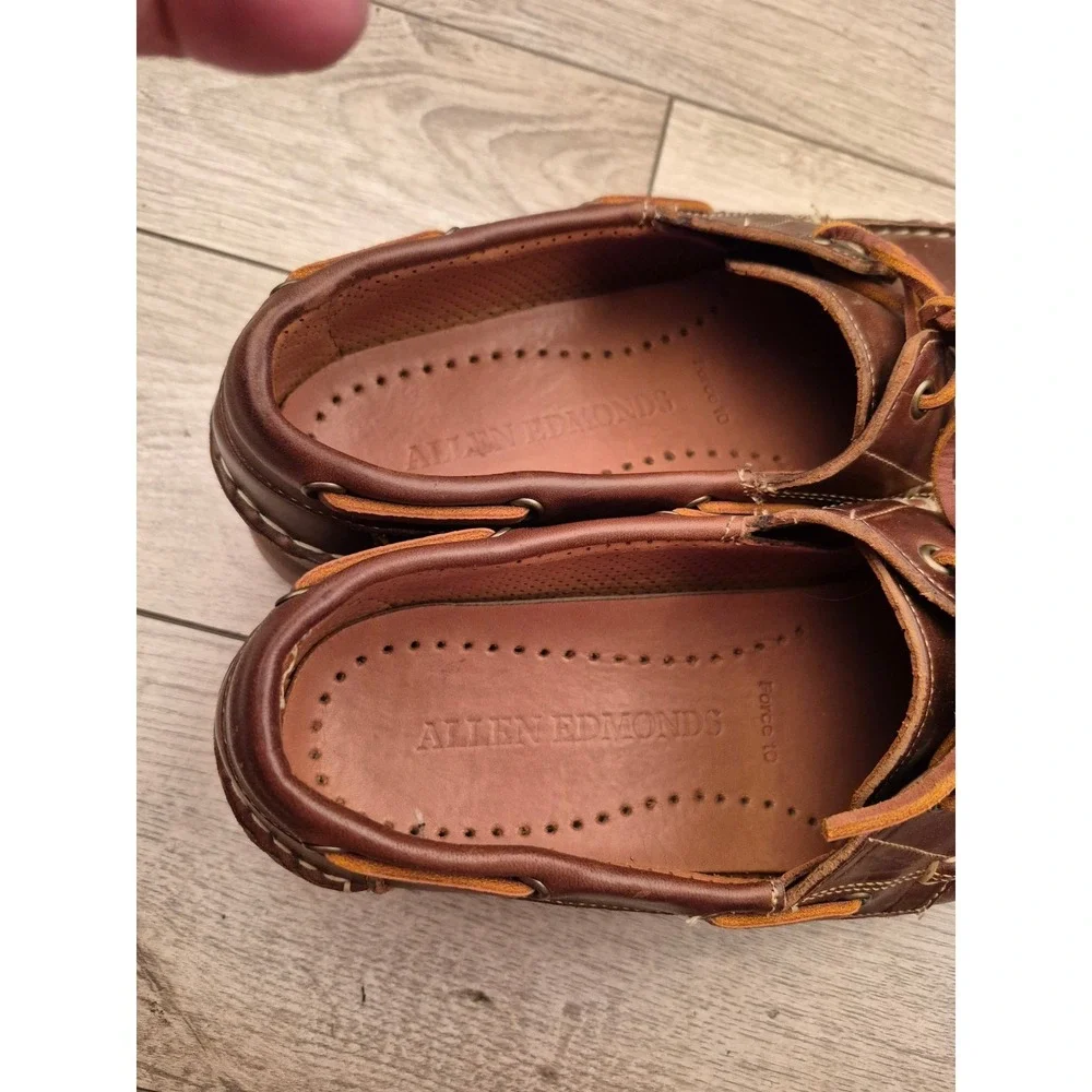 Allen Edmonds Force 10 Tan Brown Leather Boat Shoes Mens Casual Loafers Sz 9 D